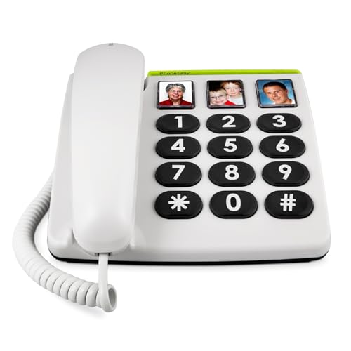 Doro PhoneEasy 331ph Seniorentelefon, Schnurgebundenes Großtastentelefon mit 3 Direktwahl-Fototasten, lauter Rufton, visuelle Anrufanzeige, Hörgerätekompatibel, weiß