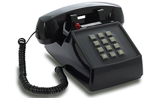 Opis Technology PushMeFon Cable: 1970er Designer Retro Tastentelefon Schnurgebunden/Festnetztelefon Schnurgebunden/Retro-Telefon in modernen Farben mit Metallklingel (schwarz)