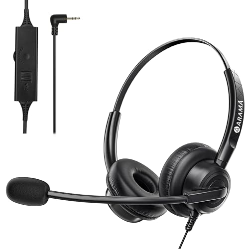 Arama Telefon Headset mit Mikrofon Noise Cancelling & Mute-Funktion, Schnurlose Festnetztelefone 2,5mm Klinke Kopfhörer kompatibel mit Gigaset CL660HX C430A Panasonic Polycom Cisco DECT Telefone